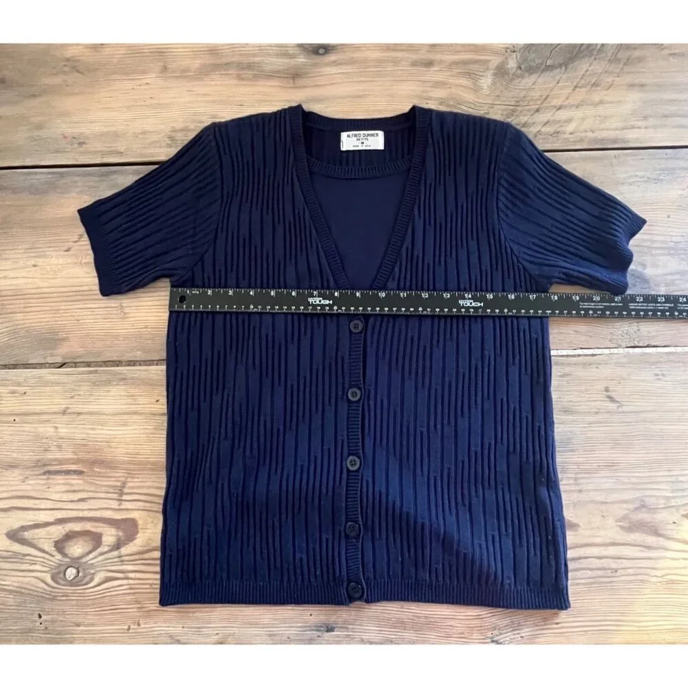 VTG Alfred Dunner Cardigan Sweater Womens M Navy Layered Short Sleeve
